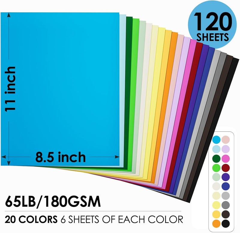 CREGEAR 120 Sheets Christmas Colored Cardstock Printer Paper 8.5 x 11, 20 Assorted Colors Card Stock, 180gsm/65lb Multicolor A4 Colorful Construction Paper for Crafting, DIY Card Making, Scrapbooking - Image 2
